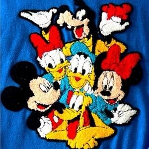 Vintage Mickey Donald Minne Disney Crewel Sweatshirt Adult Size S cropped
